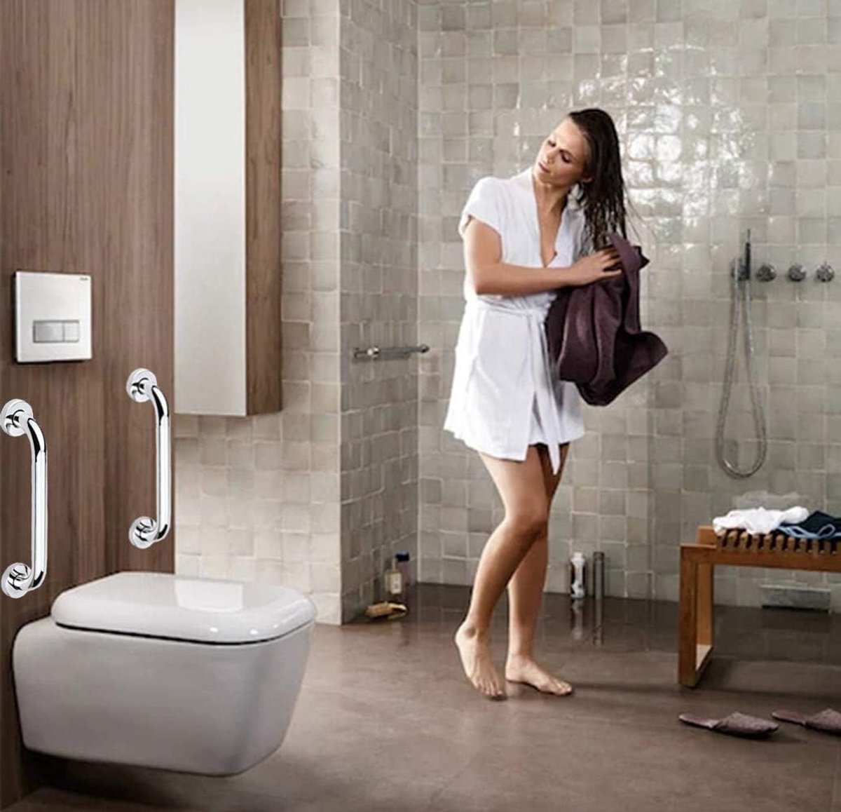 Shower Grab Bar - Stainless Steel - Bathroom Heavy Duty Safety Grab Bars - for the Elderly, Disabled, and Children - Non-Slip Grab Bar - Kitchen - Stairs - Kitchen Cabinet Handle - Safety Grab Bar - Screws Included - Silver - 30CM - Image 5