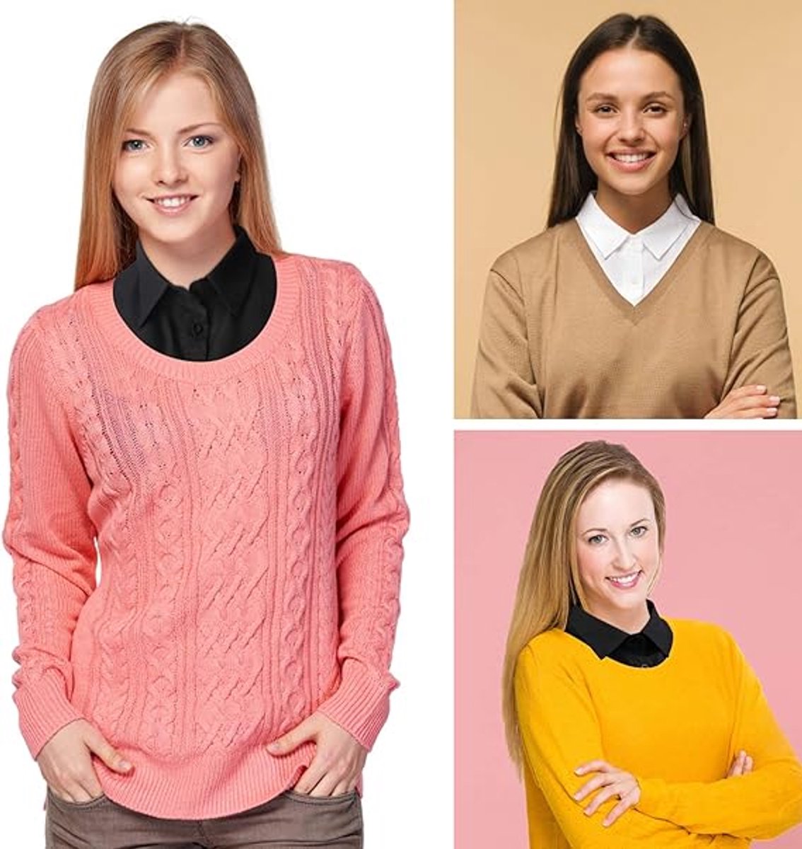 2 pieces - Women's Shirt Collar - Shirt Collar - Detachable Collar - Small Shirt Collar - Faux Detachable Collar - Detachable Pointed Collar - Small Collar - Pointed Collar - Shirt Replacement - Blouse - Adjustable - One Size - White, Black - Image 3