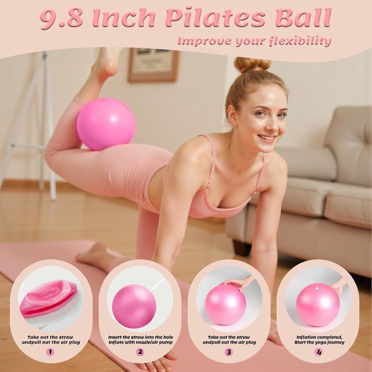 13-Piece Pilates Equipment Set for Women - Yoga & Fitness Set - Home Pilates Training Set - Home Gym Set - Exercise Bands - Resistance Band - Exercise Ball - Beginner Yoga Set with Pilates Ring, 24 cm Yoga Ball, 5 Resistance Bands, Magic Circle - Image 4