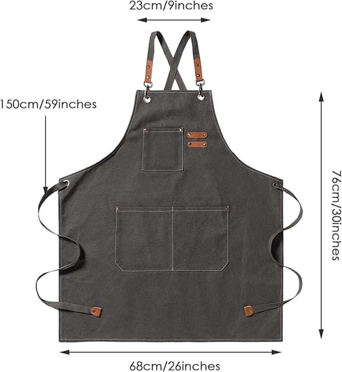 Men's Canvas Apron - Canvas Apron - 3 Pockets - Waterproof - Adjustable - Kitchen Apron for Men and Women - Apron for Barbecue, Restaurant, Garden, Carpenter - Easily Adjustable - Grey - 76 x 68 cm - Image 2