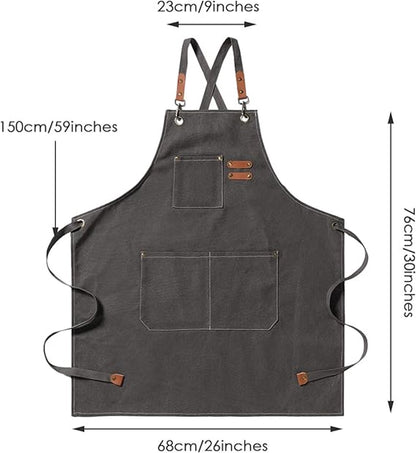 Men's Canvas Apron - Canvas Apron - 3 Pockets - Waterproof - Adjustable - Kitchen Apron for Men and Women - Apron for Barbecue, Restaurant, Garden, Carpenter - Easily Adjustable - Grey - 76 x 68 cm - Image 2