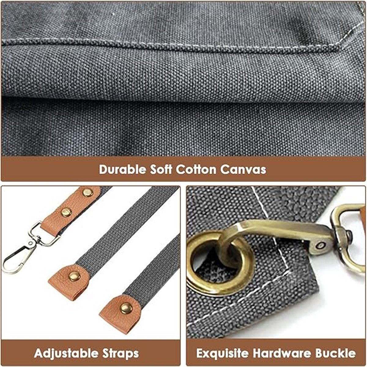 Men's Canvas Apron - Canvas Apron - 3 Pockets - Waterproof - Adjustable - Kitchen Apron for Men and Women - Apron for Barbecue, Restaurant, Garden, Carpenter - Easily Adjustable - Grey - 76 x 68 cm - Image 5