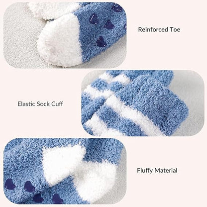 5 Pairs - socks - Non-slip socks - Warm Fuzzy Fleece Socks - Women's House Socks - Warm Winter Socks - Fluffy Socks - Sleep Socks - House Socks - Stockings - keep warm - coral fleece - Plush and comfortable - thick plush socks - Unisex - Image 4