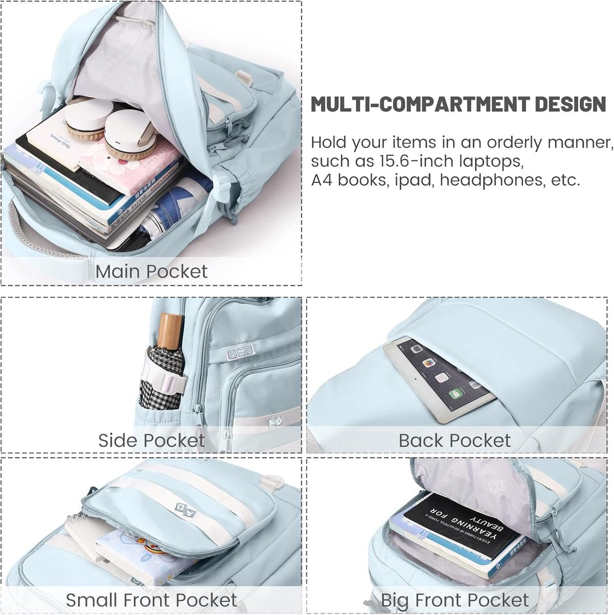 Waterproof backpack for girl - Girl's Backpack - School backpack - lightweight school bag - School bag - Girls School Student School Bag - Large capacity backpacks for Girls and Boys - Teenagers - High School backpacks - Blue - Image 2