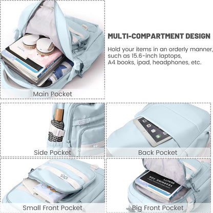 Waterproof backpack for girl - Girl's Backpack - School backpack - lightweight school bag - School bag - Girls School Student School Bag - Large capacity backpacks for Girls and Boys - Teenagers - High School backpacks - Blue - Image 2