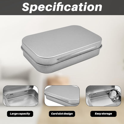 4 pieces - Iron box - Storage box - Portable box - storage box - jewelry box - rectangular metal tins - metal hinged boxes - with lid - for home and outdoors - 9.5*6*2.1 cm - silver - Image 4
