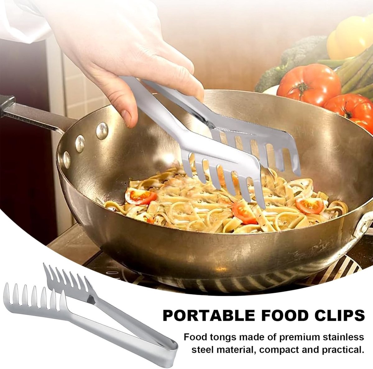 Spaghetti tongs - Kitchen tongs - Pasta tongs - Serving tongs - Spaghetti tongs - Pasta tongs - Stainless steel - Salad tongs - Universal tongs for cooking pasta, spaghetti, salads - Image 5