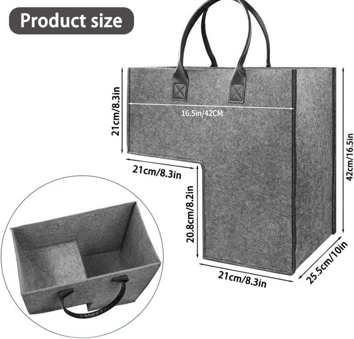 Stair Organizer Basket - Stair Basket - L-shaped Foldable Stair Basket - Storage Bag - Felt Stair Basket - Laundry Basket - Toy Basket - Household Items - for Laundry, Toys - 42*42*25.5 cm - Grey - Image 5