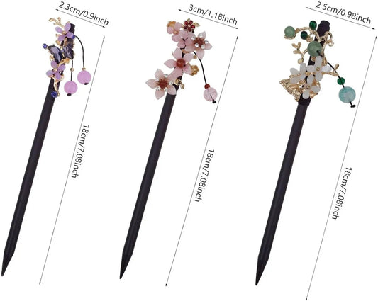 Hairpin - 3 Pieces - Chinese Traditional Flower Hair Sticks - Hair Accessories - Vintage Wooden Hair Pin - Chinese Hairpins - Hair Clip - Flower Hairpins - Stylish Handmade Power Coil - for Women Girls - For women with long hair - Image 2