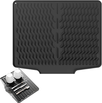 39*32 cm - Drain mat - Countertop drying mat - Foldable silicone drainer - kitchen drying mat - non-slip - silicone draining mat - for the sink, for kitchen utensils, cups, fruit and vegetables - black