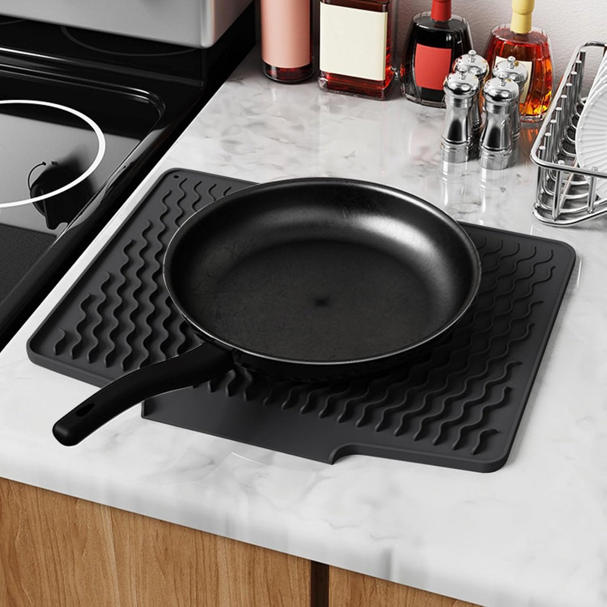 39*32 cm - Drain mat - Countertop drying mat - Foldable silicone drainer - kitchen drying mat - non-slip - silicone draining mat - for the sink, for kitchen utensils, cups, fruit and vegetables - black - Image 3