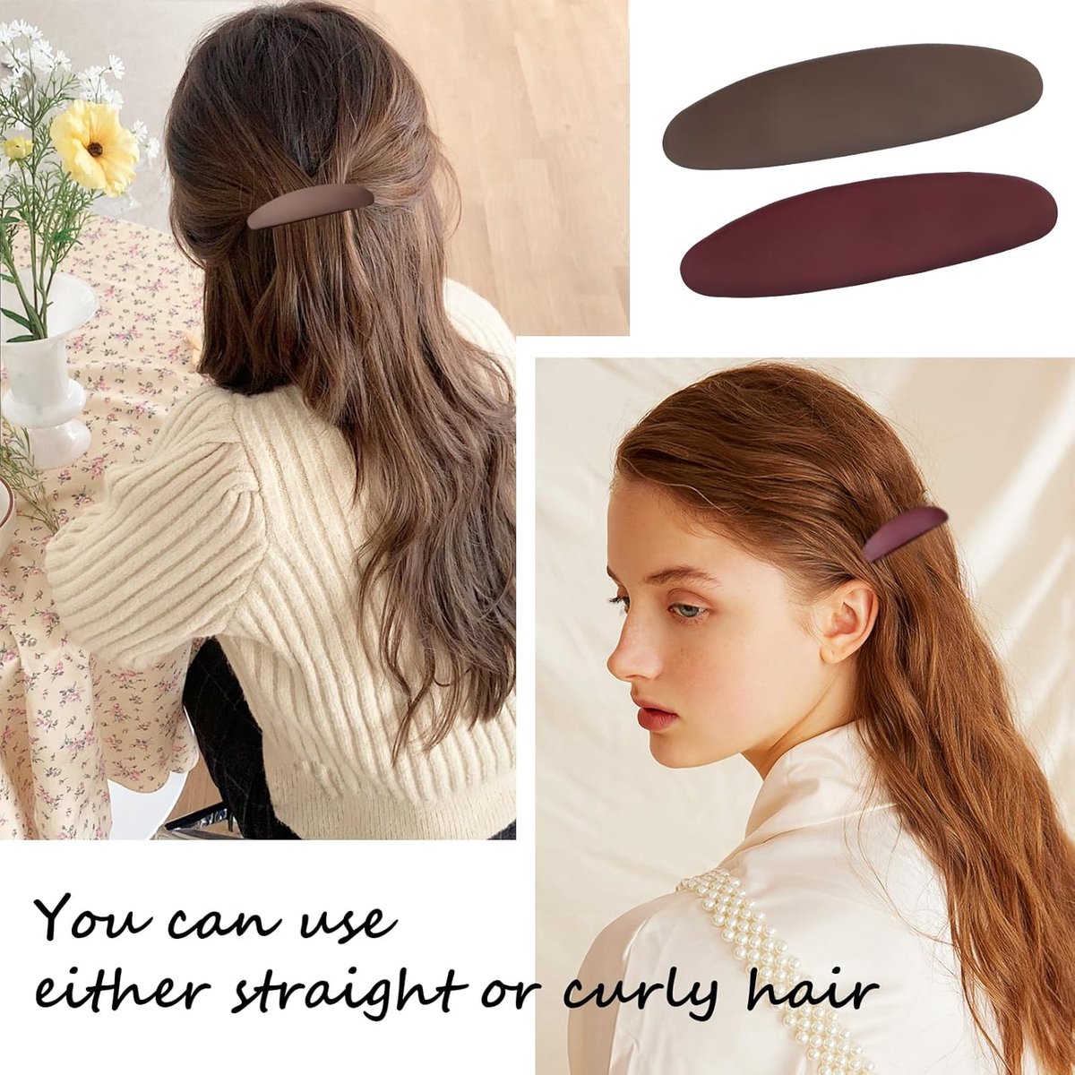 Hairpin - 5 Pieces - Women's Hair Clips - Hair Accessory - Hairdresser Hair Clips - Hair Clip - Curved Flat Clips - Thin, Large & Classic Snap Hair Clips - Flat Claw Clip for Women - French Hair Clips - Fine & Medium Thick Hair Clips - Image 4