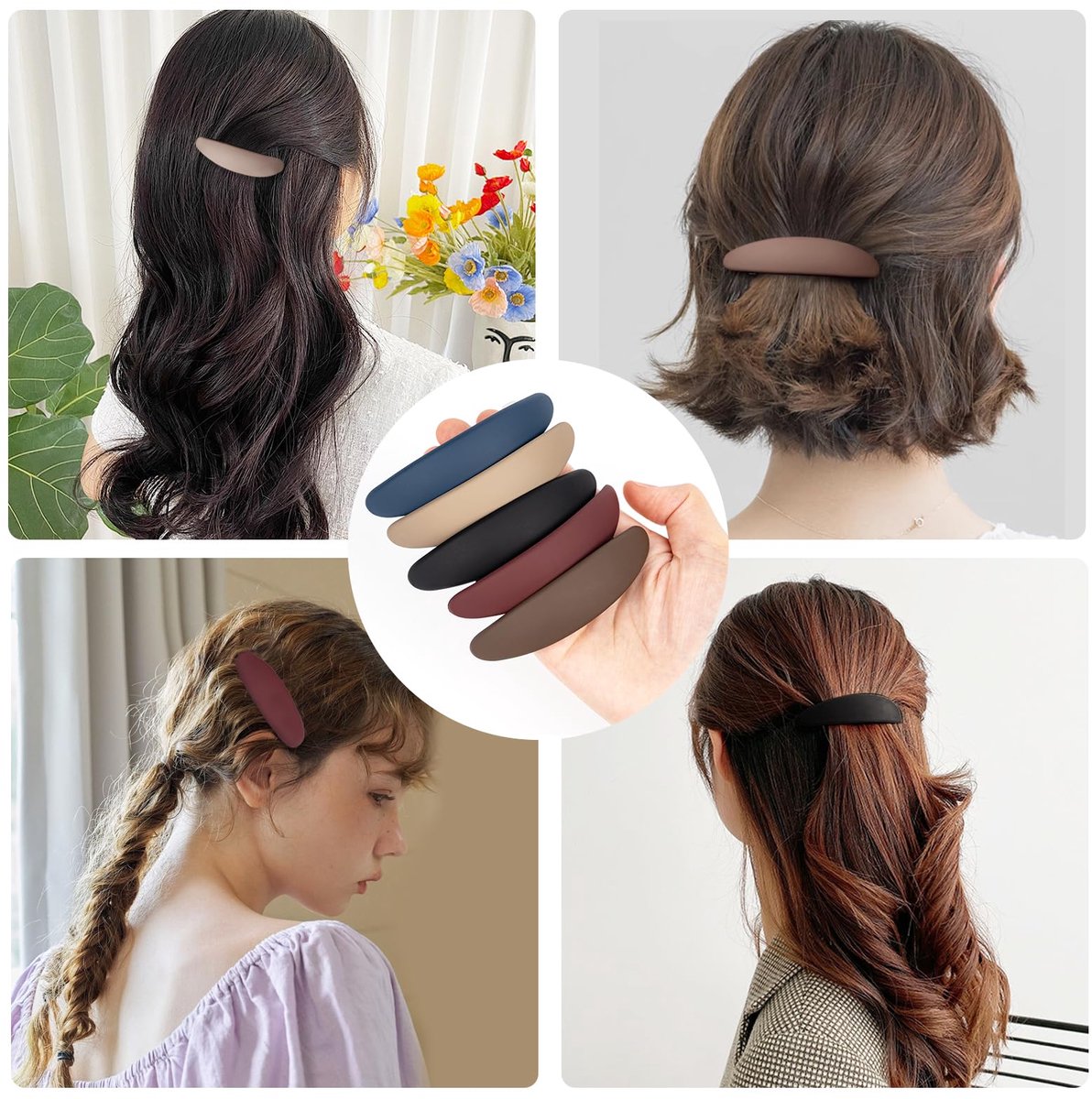 Hairpin - 5 Pieces - Women's Hair Clips - Hair Accessory - Hairdresser Hair Clips - Hair Clip - Curved Flat Clips - Thin, Large & Classic Snap Hair Clips - Flat Claw Clip for Women - French Hair Clips - Fine & Medium Thick Hair Clips - Image 5