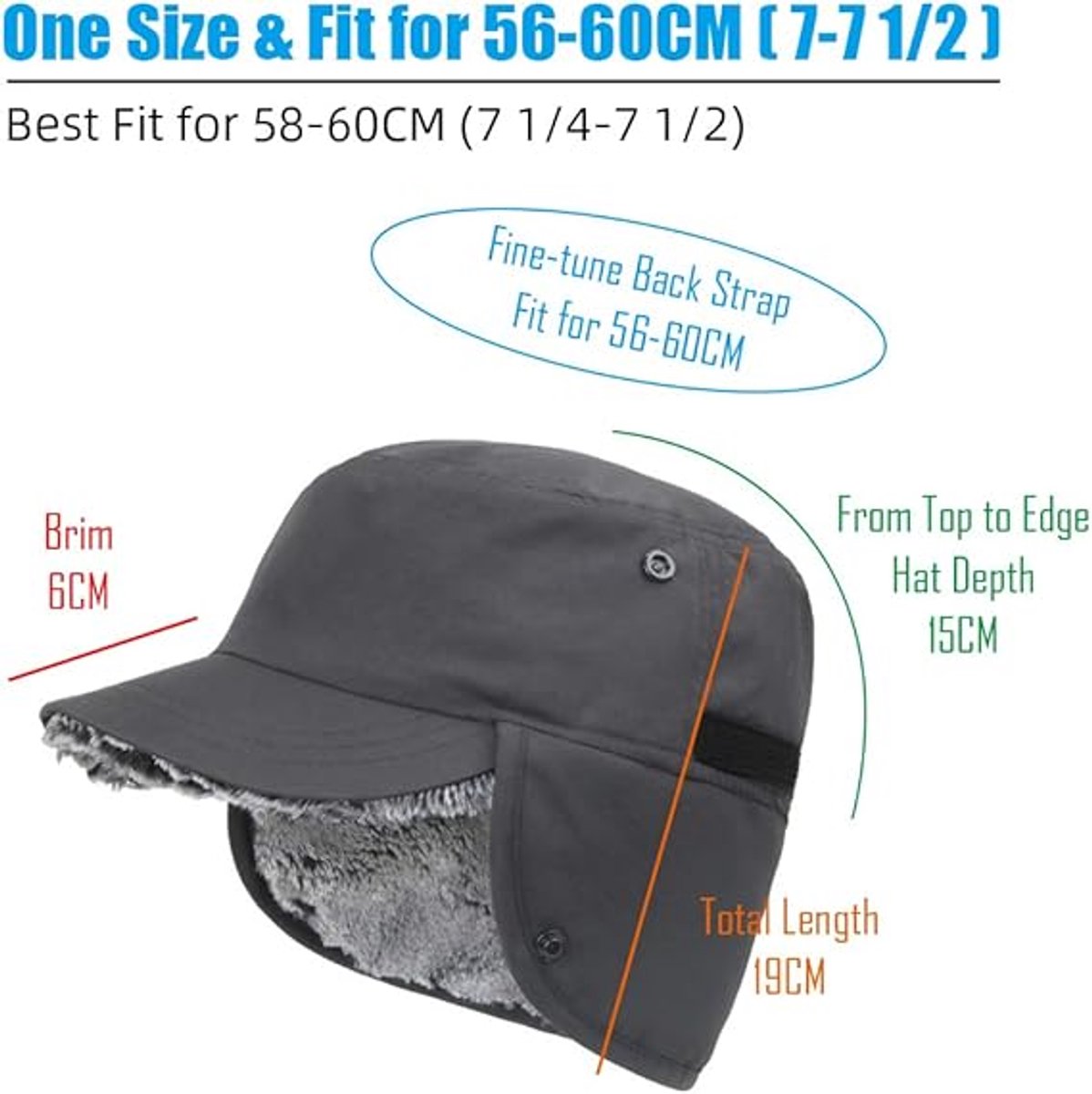 Beanie - Winter hat - Men's winter hat - Winter ear flap hat - with visor - with ear flaps - Ski hat - Cold weather - Trapper hat - Ear warmers Water-repellent outdoor hat - Winter - for outdoor sports, skiing, cycling, hiking, running - grey - Image 3