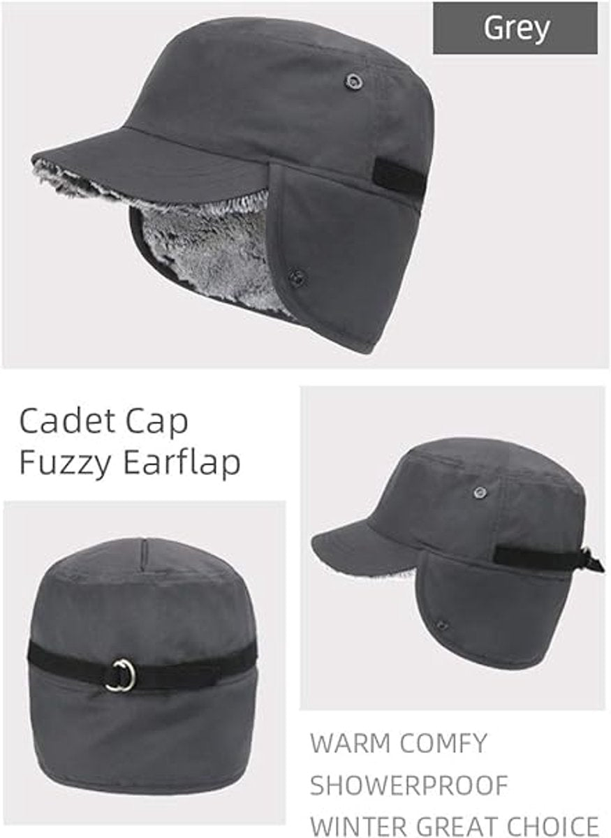 Beanie - Winter hat - Men's winter hat - Winter ear flap hat - with visor - with ear flaps - Ski hat - Cold weather - Trapper hat - Ear warmers Water-repellent outdoor hat - Winter - for outdoor sports, skiing, cycling, hiking, running - grey - Image 4