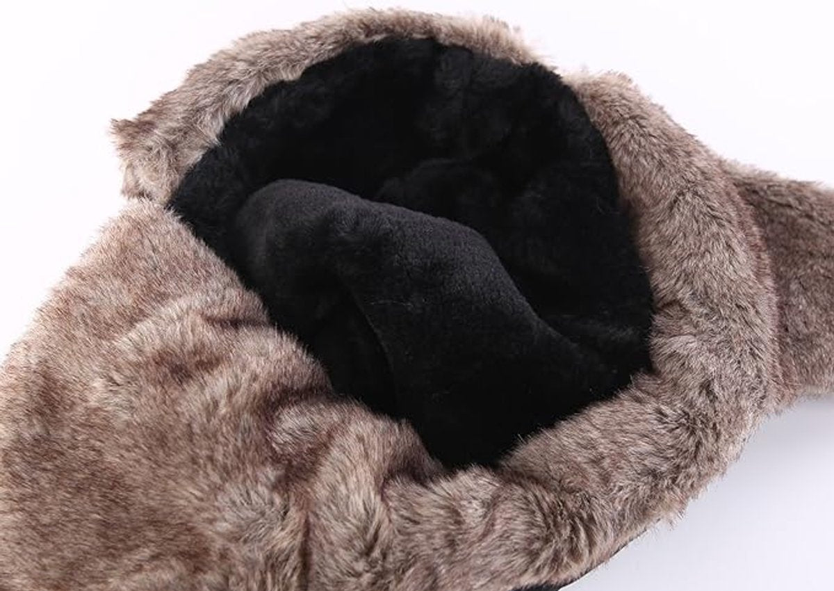 Beanie - men's beanie - Winter beanie - With Ear flaps and Face Mask - Winter Fur - Men's winter hat - Trapper hat - Black Ski Trooper - Snow Cap - Russian hat - Hunter's hat - Winter ear flap beanie - for cold weather - Black & Brown - Image 3