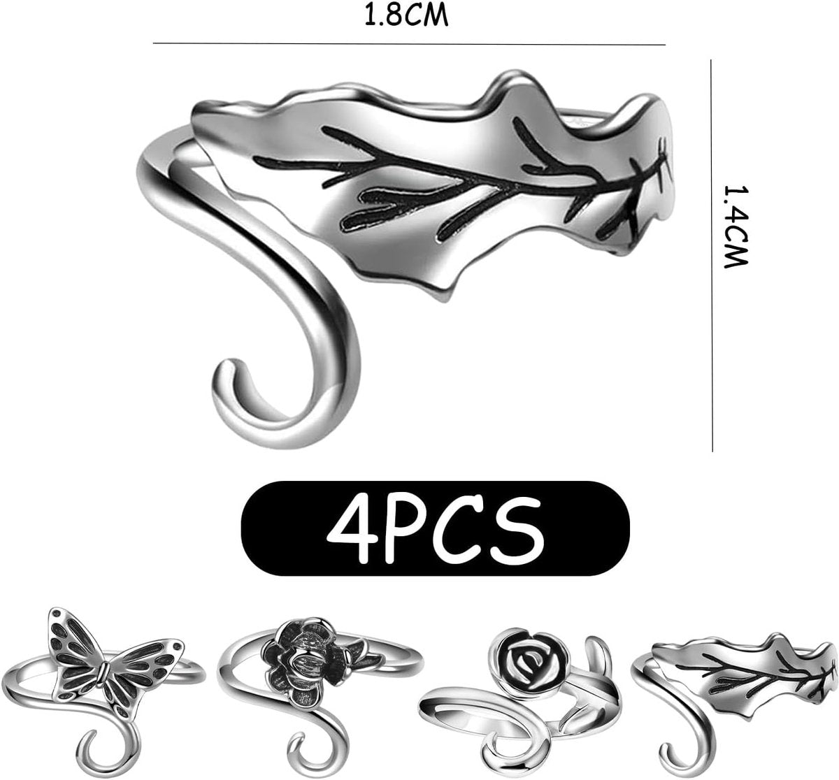 4 pieces - Crochet rings - Crochet finger rings - crochet ring - crochet ring crochet - vintage metal rings - adjustable - braided accessories - crochet tools - crochet supplies - silver - Image 5