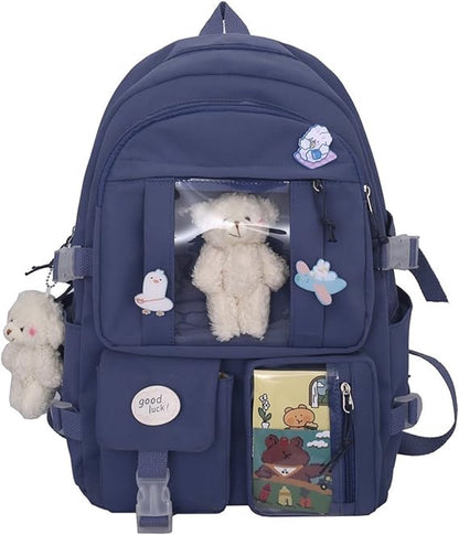 Waterproof backpack for girls - Girl's Backpack With Pin and Accessories - boys' backpack - women's backpack - Lightweight School Bag - School Student School Bag - Large Capacity Backpacks - Teenagers - High School Backpacks - Blue