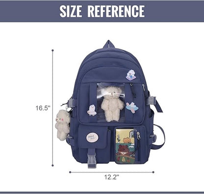 Waterproof backpack for girls - Girl's Backpack With Pin and Accessories - boys' backpack - women's backpack - Lightweight School Bag - School Student School Bag - Large Capacity Backpacks - Teenagers - High School Backpacks - Blue - Image 2