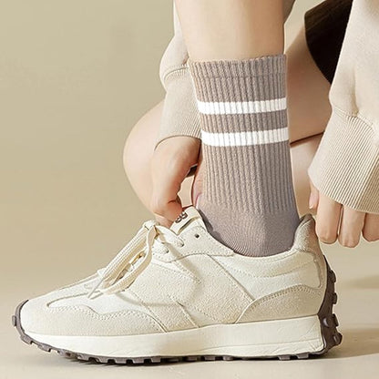 4 pairs - Socks - Cotton Socks - Autumn and winter socks - Comfortable and durable socks - striped socks for women - comfortable cotton leisure socks for women - cute socks - white, coffee, khaki, light brown - Image 4