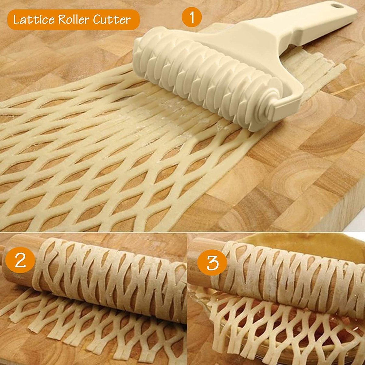 Dough cutter - Grid roller - Grid cutter - Grid cutter for rolling pins - Grid dough knife - roller cutter - rolling pin - kitchen utensils - baking tools - for cookies, cakes, pizza, bread - white - 19.5*12 cm - Image 2