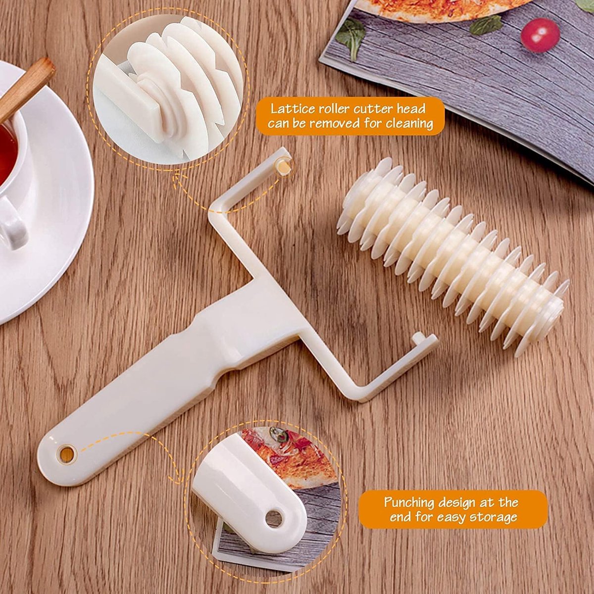 Dough cutter - Grid roller - Grid cutter - Grid cutter for rolling pins - Grid dough knife - roller cutter - rolling pin - kitchen utensils - baking tools - for cookies, cakes, pizza, bread - white - 19.5*12 cm - Image 3