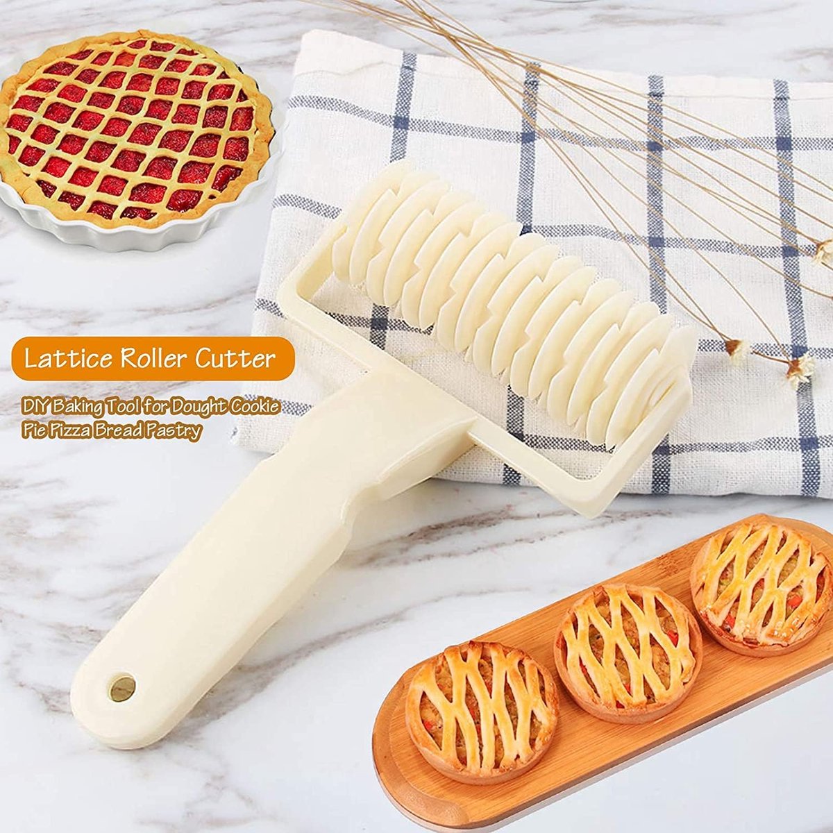 Dough cutter - Grid roller - Grid cutter - Grid cutter for rolling pins - Grid dough knife - roller cutter - rolling pin - kitchen utensils - baking tools - for cookies, cakes, pizza, bread - white - 19.5*12 cm - Image 4