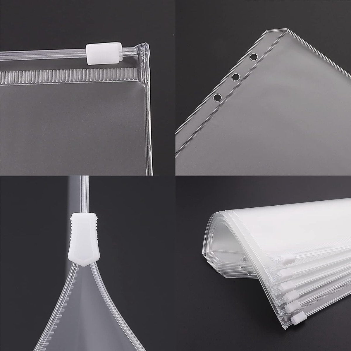A5 (21x14.9cm) Binder Bags - 12 Pieces - Money Folders with Closure - 6 Holes Budget Cash Envelopes for Budgeting - Transparent Zipper Folder - Waterproof PVC Document Pouch Archiving - Transparent - Image 3