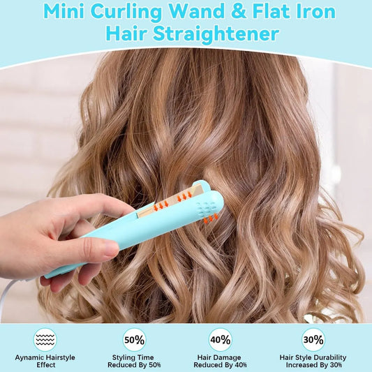 Mini 2-in-1 Curling Iron & Straightener - Dual Function - Portable Travel Curler - Small Hair Straightener - New Mini Curler - USB Interface, Plug-and-Play - Travel Curler and Straightener for All Hair Types - Travel Size - Blue - Image 5