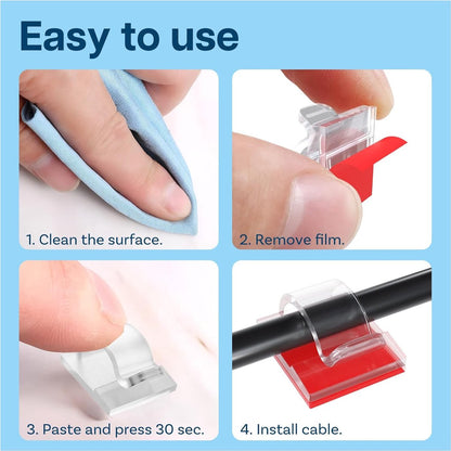 120 pieces - Cable clips - Cable holder - Cable clamp - Cord organizer - Outdoor lighting clips - transparent self-adhesive cable clips - for Christmas lights - with adhesive strips - patio decoration - for hanging wires and cable management - 14*14 mm - Image 2