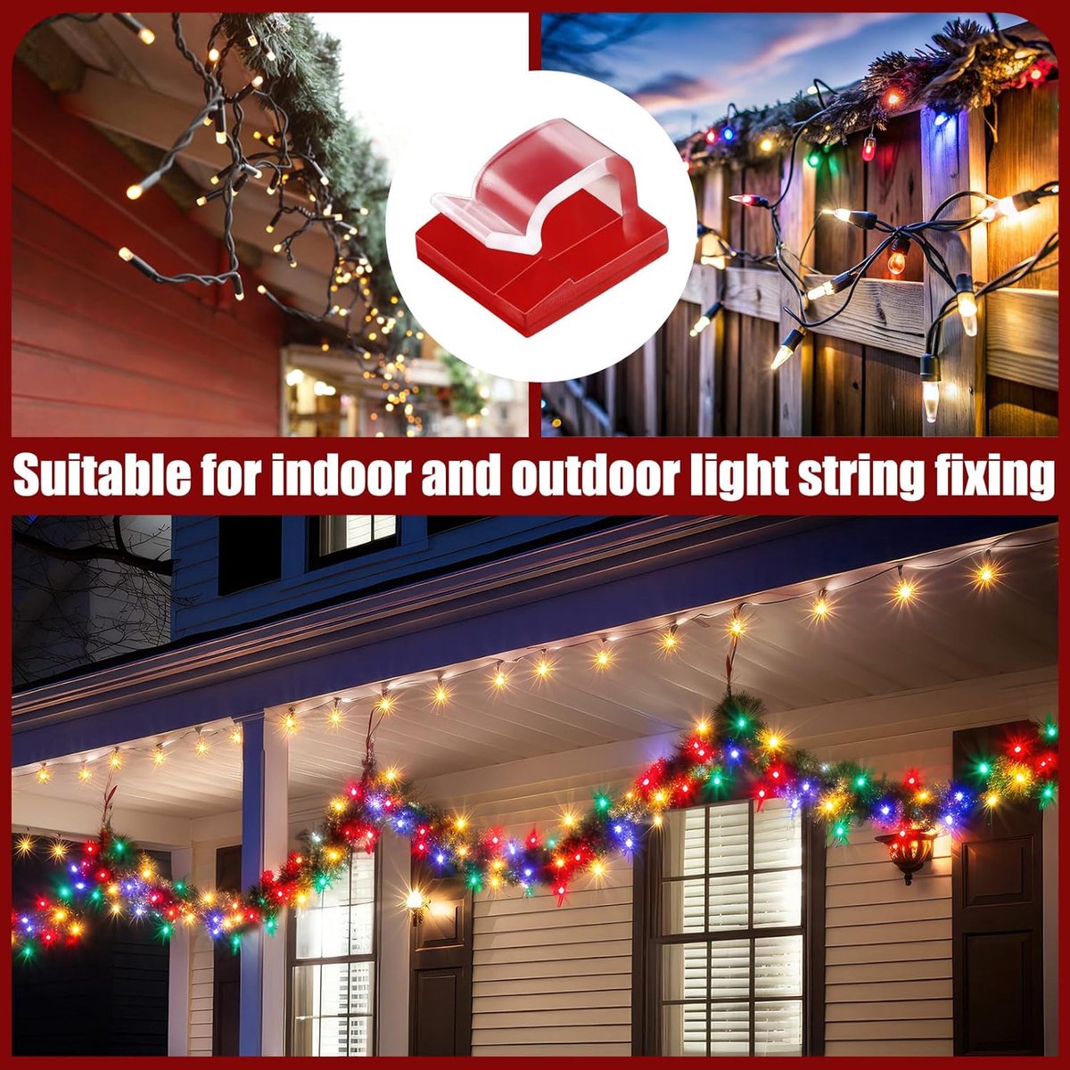 120 pieces - Cable clips - Cable holder - Cable clamp - Cord organizer - Outdoor lighting clips - transparent self-adhesive cable clips - for Christmas lights - with adhesive strips - patio decoration - for hanging wires and cable management - 14*14 mm - Image 3