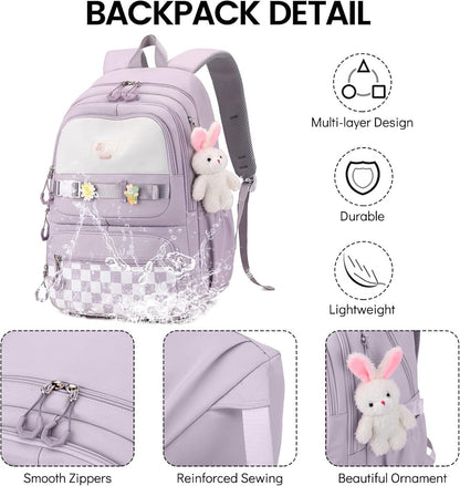 Backpack - Waterproof backpack for girls - laptop sleeve - Rucksack - laptop bag - Girl's Backpack - School backpack - lightweight school bag - School bag - Large capacity backpacks for Girls and Boys - Teenagers - Bookbag - School backpacks - Purple - Image 5