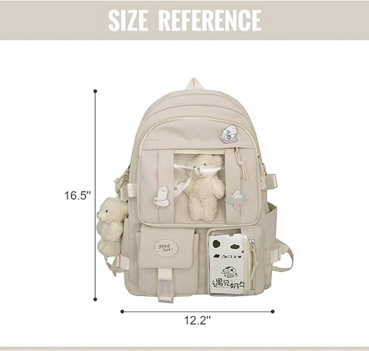 Waterproof backpack for girls - Girl's Backpack With Pin and Accessories - boys' backpack - women's backpack - Lightweight School Bag - School Student School Bag - Large Capacity Backpacks - Teenagers - High School Backpacks - White - Image 2