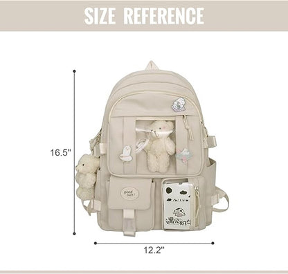 Waterproof backpack for girls - Girl's Backpack With Pin and Accessories - boys' backpack - women's backpack - Lightweight School Bag - School Student School Bag - Large Capacity Backpacks - Teenagers - High School Backpacks - White - Image 2