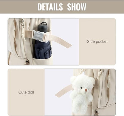 Waterproof backpack for girls - Girl's Backpack With Pin and Accessories - boys' backpack - women's backpack - Lightweight School Bag - School Student School Bag - Large Capacity Backpacks - Teenagers - High School Backpacks - White - Image 4