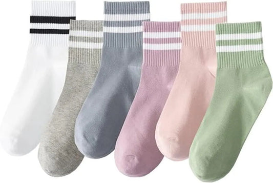 Socks - 6 Pairs of socks - Value pack women's socks Size 36/40 - Women's Socks - fashion striped athletic socks - stockings - Women's Socks Solid Color - Long socks - autumn Socks - soft, absorbent, breathable - all season socks for women