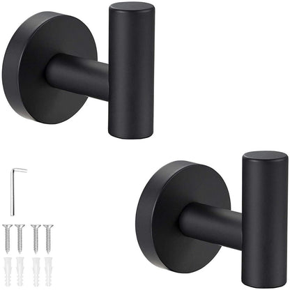 2 pieces - Towel hook - Hanging hooks - Hanging hooks - Bathroom towel hooks - Key hook - Clothes hook - Hat hook - Wall hooks - stainless steel hook - with screws - for bathroom, kitchen, garage, home, hotel, office - 5.5*6 cm - black