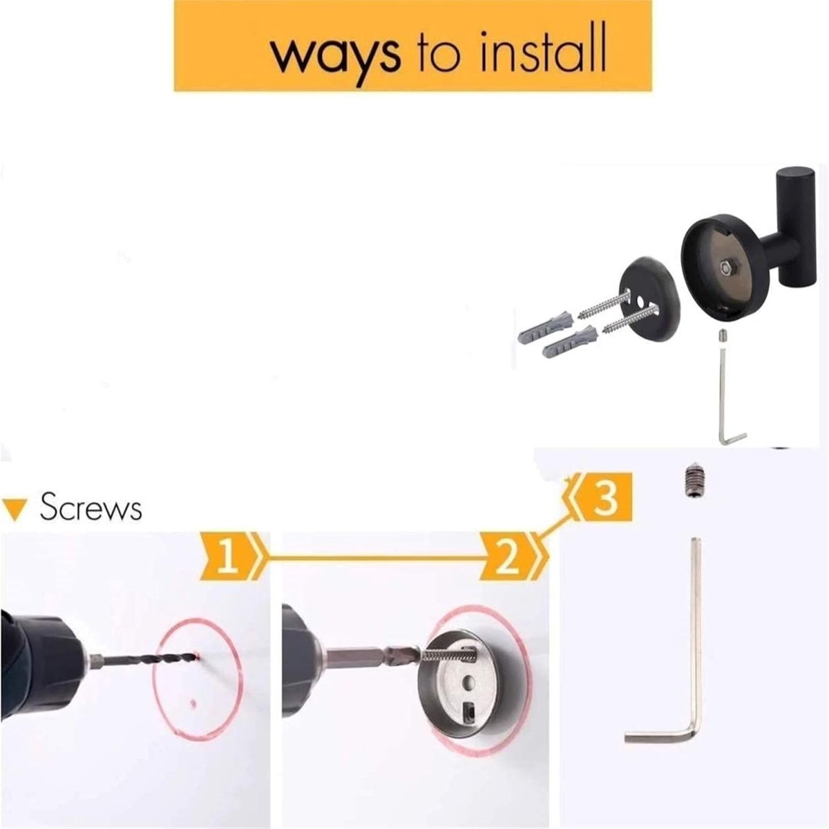 2 pieces - Towel hook - Hanging hooks - Hanging hooks - Bathroom towel hooks - Key hook - Clothes hook - Hat hook - Wall hooks - stainless steel hook - with screws - for bathroom, kitchen, garage, home, hotel, office - 5.5*6 cm - black - Image 4