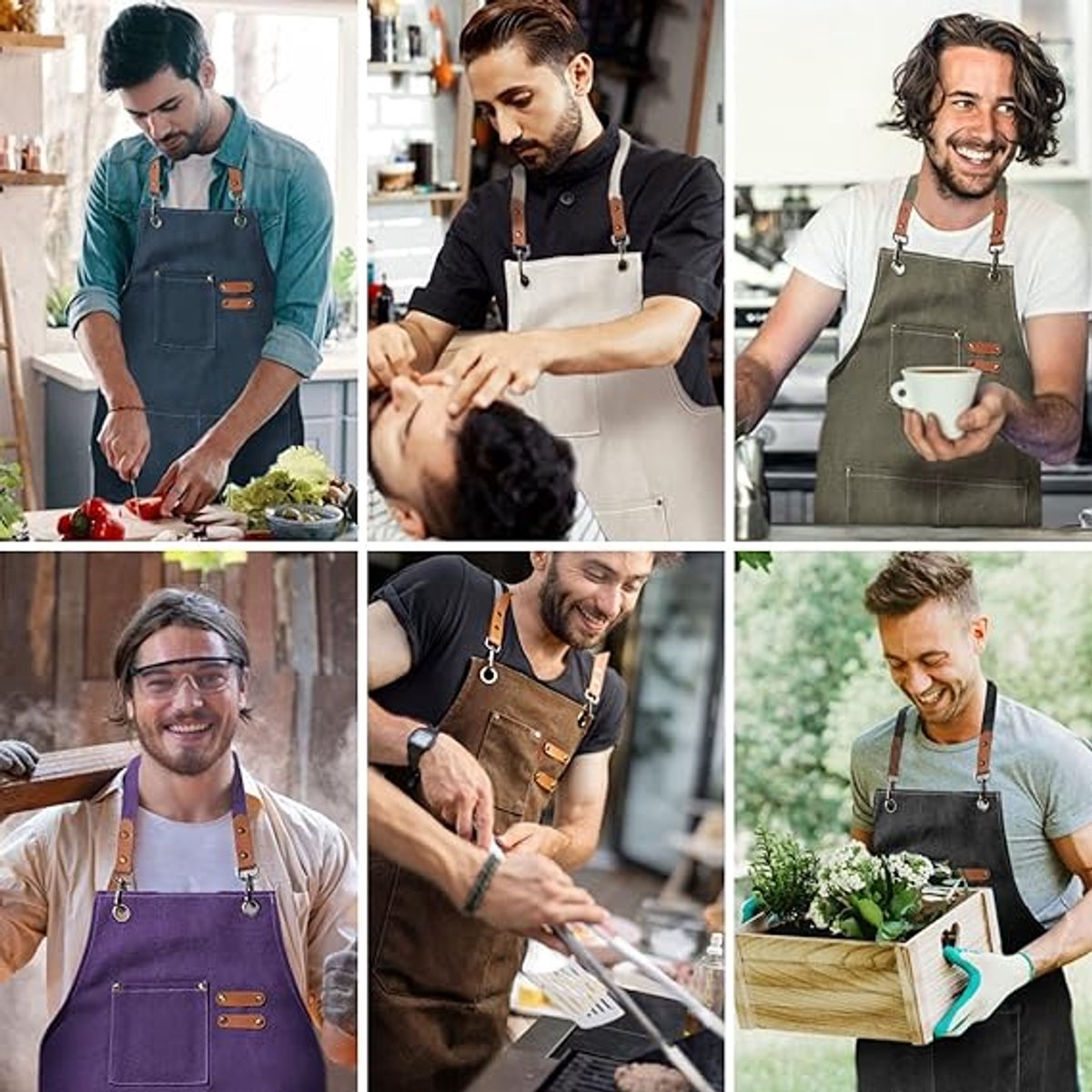 Men's Canvas Apron - Canvas Apron - 3 Pockets - Waterproof - Adjustable - Kitchen Apron for Men and Women - Apron for Barbecue, Restaurant, Garden, Carpenter - Easily Adjustable - Brown - 76 x 68 cm - Image 4