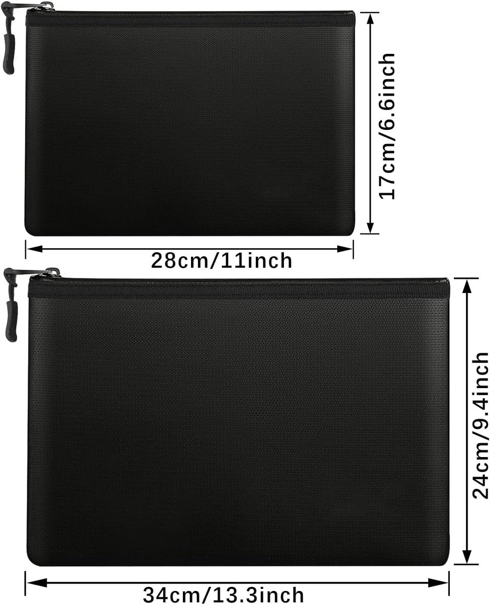 pieces - fireproof bag - A4/A5 - fireproof document holder - fireproof storage bag - fireproof money bag - fireproof pouch - for passport, card and valuables - 28*17cm, 34*24 cm - black - Image 5