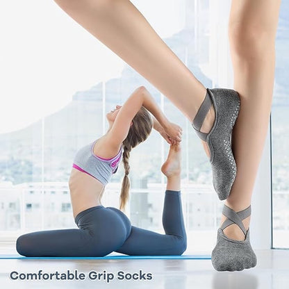3 pairs of yoga socks - Pilates socks - non-slip socks - sports socks - ballet socks - for yoga pole Pilates dance - black, dark grey and pink - Image 2