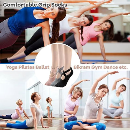 3 pairs of yoga socks - Pilates socks - non-slip socks - sports socks - ballet socks - for yoga pole Pilates dance - black, dark grey and pink - Image 5