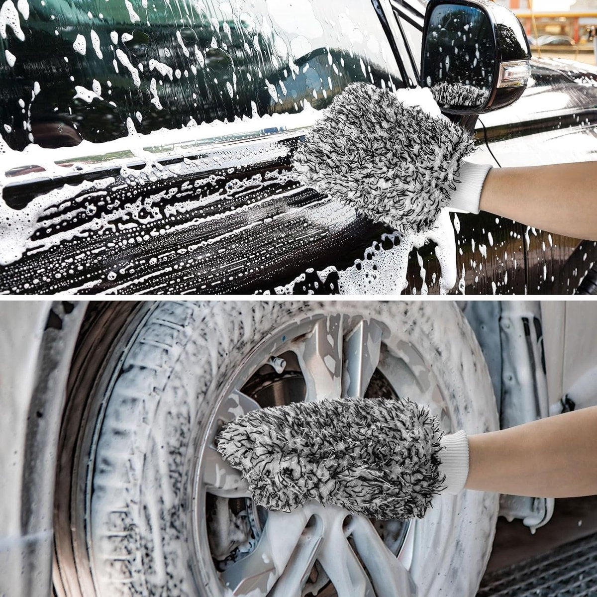 Rim Brush - Car Wheel Brush with Car Wash Glove - Microfiber Rim Brush - Tire Brush - Wheel Brush - Rim Cleaner - Car Rim Brush - Car Wheel Cleaning Brush - Detachable - Car Brush - Car Cleaning Set - Black - Image 5