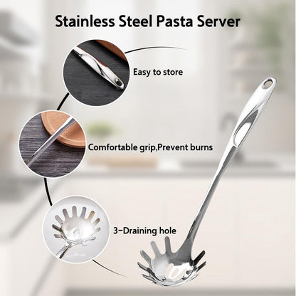Spaghetti Spoon - Stainless Steel Pasta Spoon - Spaghetti Spoon - Pasta Spoon - User-friendly - Lightweight - Kitchen Utensil - Stainless Steel - Non-stick - Silver - Image 4