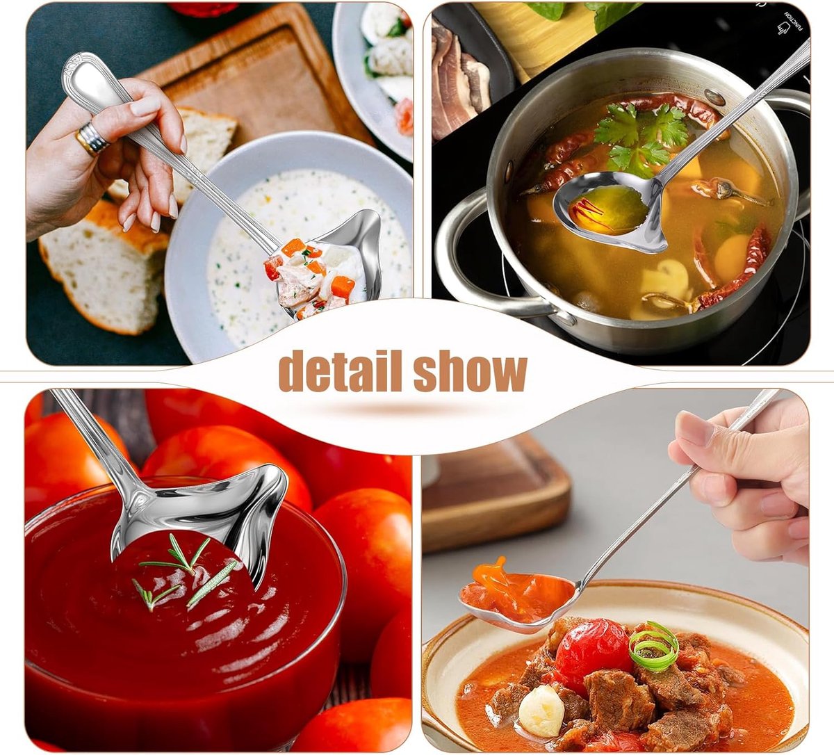 2 pieces - Gravy ladle - Spoon - Spoon with spout - Kitchen sauce ladle - Sauce ladle - Stirring spoon - Soup ladle - Ladle set - Cooking spoon - Serving spoon - Soup ladle - Oil and fat separator - Stainless steel kitchen spoons - for soup, sauce and spi - Image 4