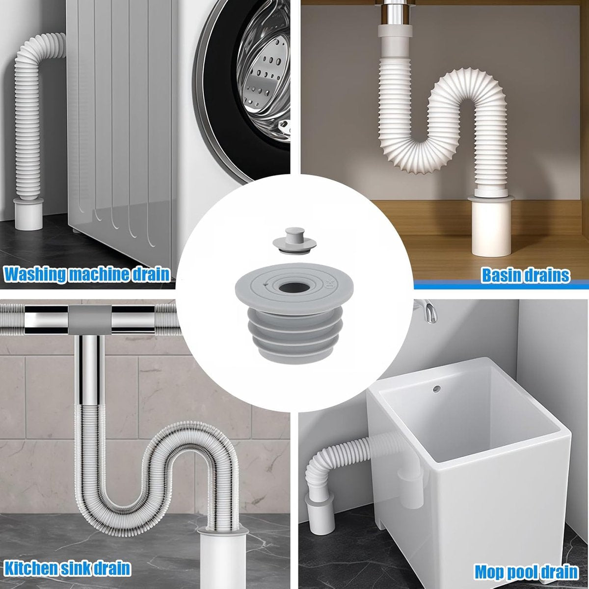 pieces - RF sealing ring - Sewer seals - applicable pipe inner diameter 45-50 mm - floor drain - drain pipe seal - silicone washing machine drain hose seal - anti-odor drain seal - with lid - for home, kitchen and bathroom - grey - Image 2