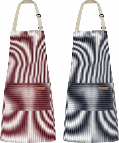 Kitchen Apron - 2 Pieces - Professional Cooking Apron - for Ladies and Gentlemen - Catering Apron - Easily Adjustable - BBQ Apron - Pottery Apron - Cooking Kitchen Aprons - kitchen cooking aprons - soft chef apron with 2 pockets - blue / pink
