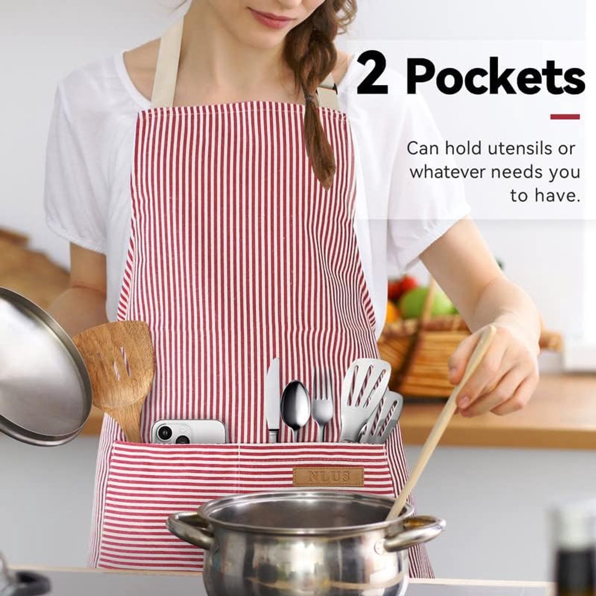 Kitchen Apron - 2 Pieces - Professional Cooking Apron - for Ladies and Gentlemen - Catering Apron - Easily Adjustable - BBQ Apron - Pottery Apron - Cooking Kitchen Aprons - kitchen cooking aprons - soft chef apron with 2 pockets - blue / pink - Image 2
