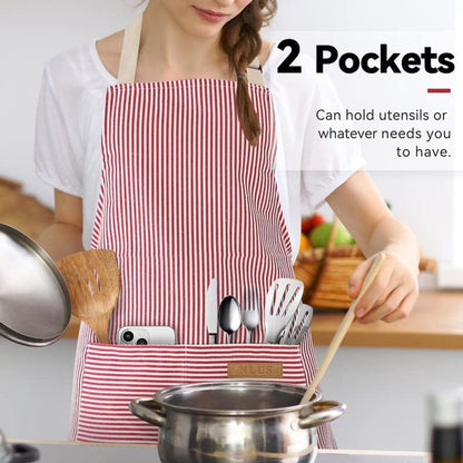 Kitchen Apron - 2 Pieces - Professional Cooking Apron - for Ladies and Gentlemen - Catering Apron - Easily Adjustable - BBQ Apron - Pottery Apron - Cooking Kitchen Aprons - kitchen cooking aprons - soft chef apron with 2 pockets - blue / pink - Image 2