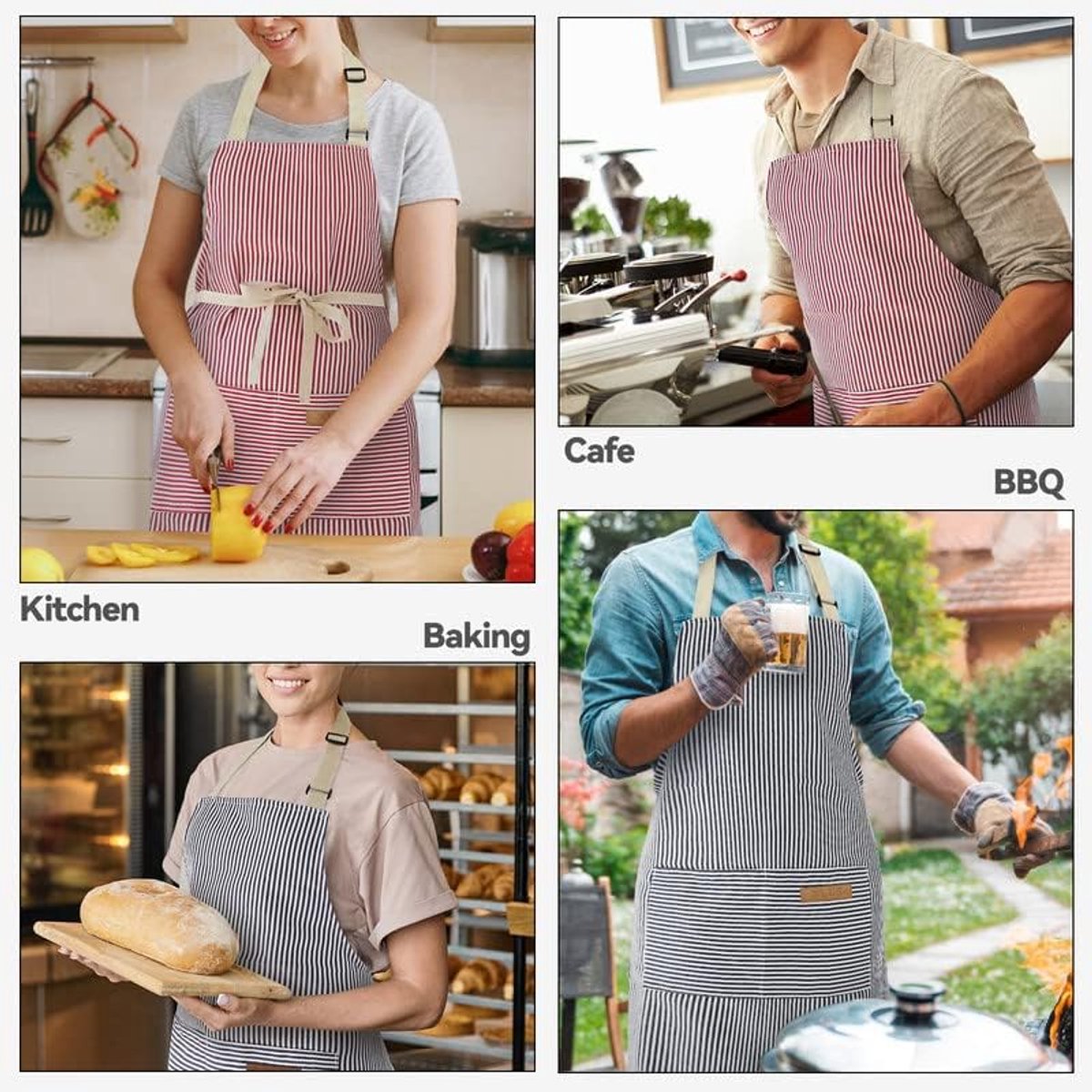 Kitchen Apron - 2 Pieces - Professional Cooking Apron - for Ladies and Gentlemen - Catering Apron - Easily Adjustable - BBQ Apron - Pottery Apron - Cooking Kitchen Aprons - kitchen cooking aprons - soft chef apron with 2 pockets - blue / pink - Image 3